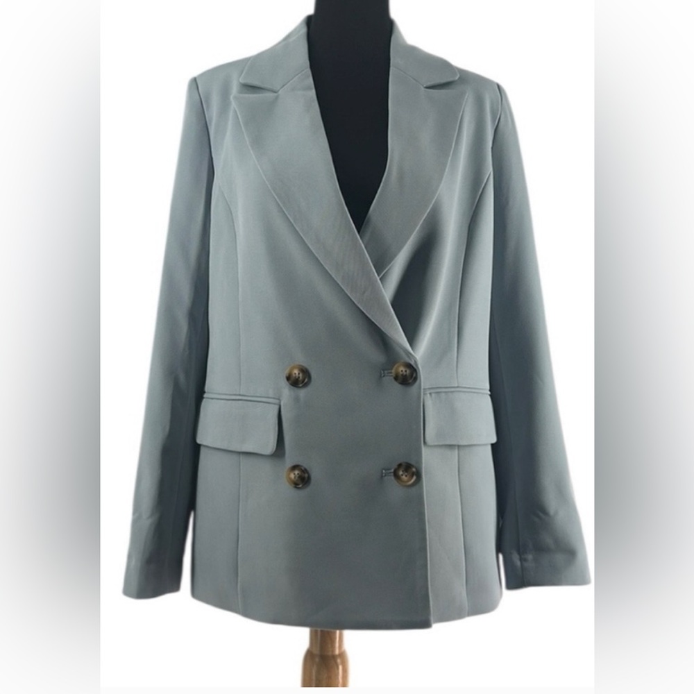 7 for all mankind Women's Double-Breasted light blue Blazer Jacket